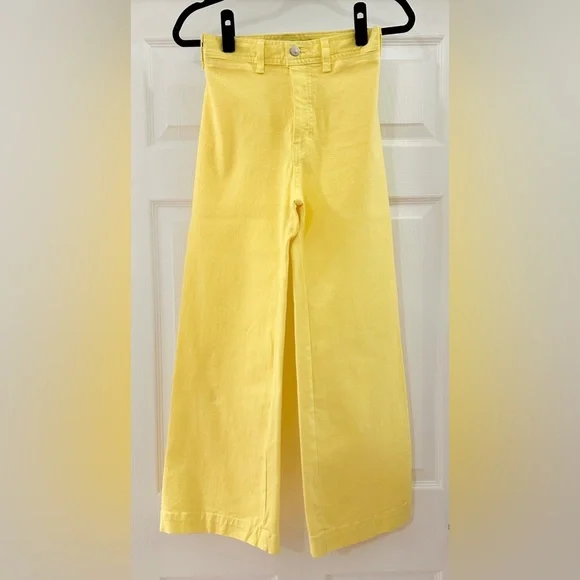 Veronica Beard Cynthia Gaucho CROP WIDE LEG JEANS Denim 12.5” Yellow sz 24 - Picture 8 of 13